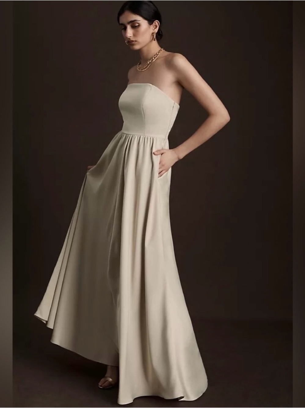 BHLDN Elsie Straight-Neck Satin A-Line Gown , size 8 - Picture 2 of 5